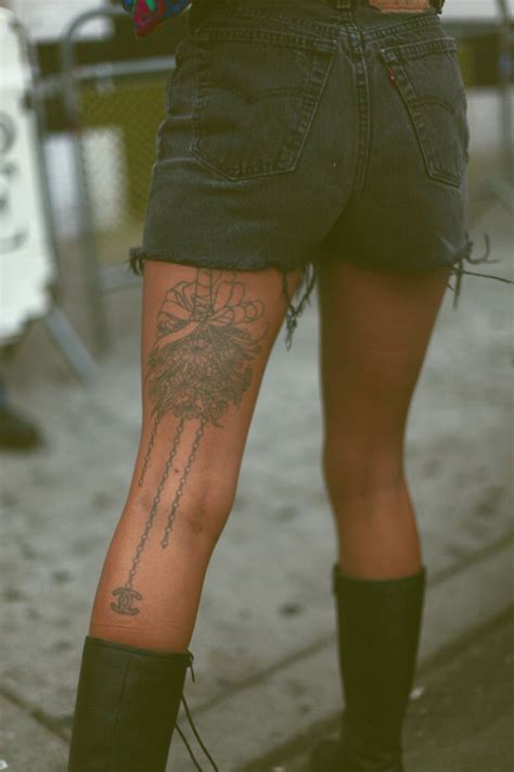 thigh and bum tattoos|back of thigh tattoo.